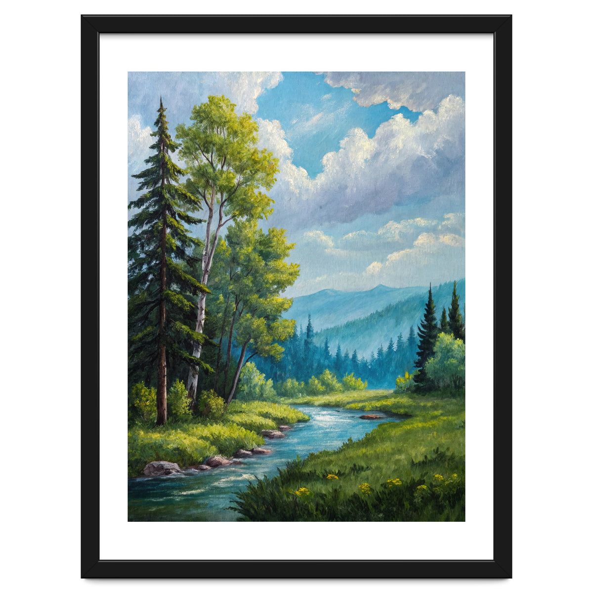 Serene Mountain River Landscape Oil Painting