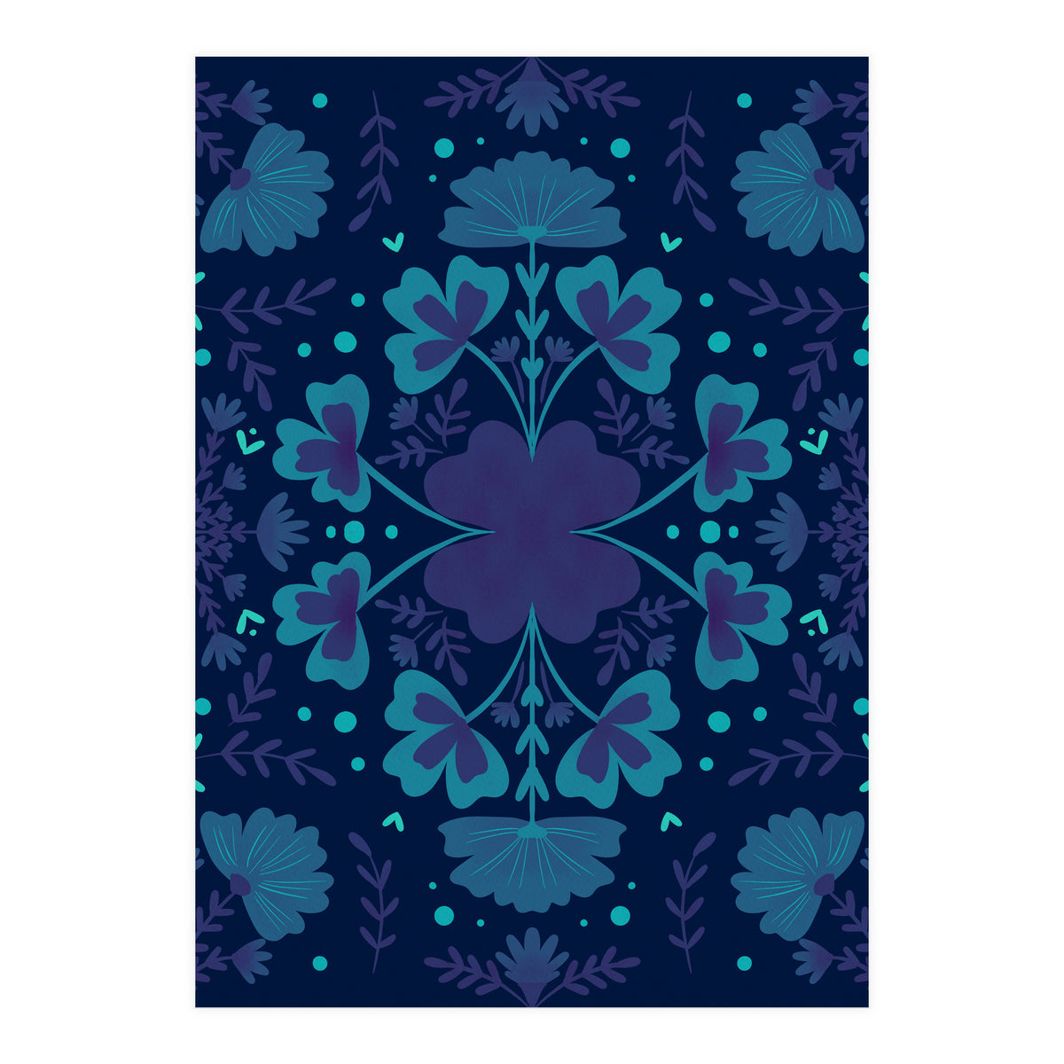 Clovers And Flowers Night Blue (Print Only)
