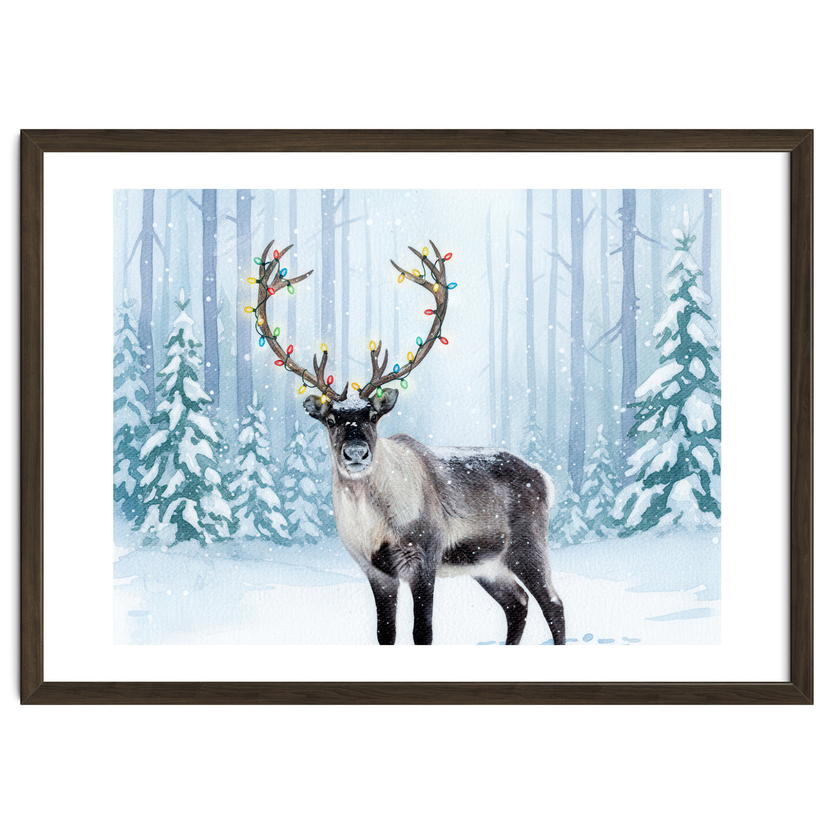 Reindeer with Christmas Lights, Deer Magical Winter Art