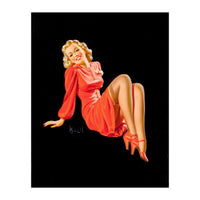 Smiling Pinup Woman Posing In Red Dress (Print Only)