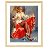 Pinup Girl Playing With Two Little Cats thumbnail