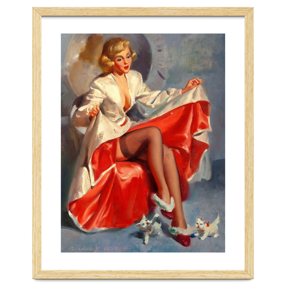 Pinup Girl Playing With Two Little Cats