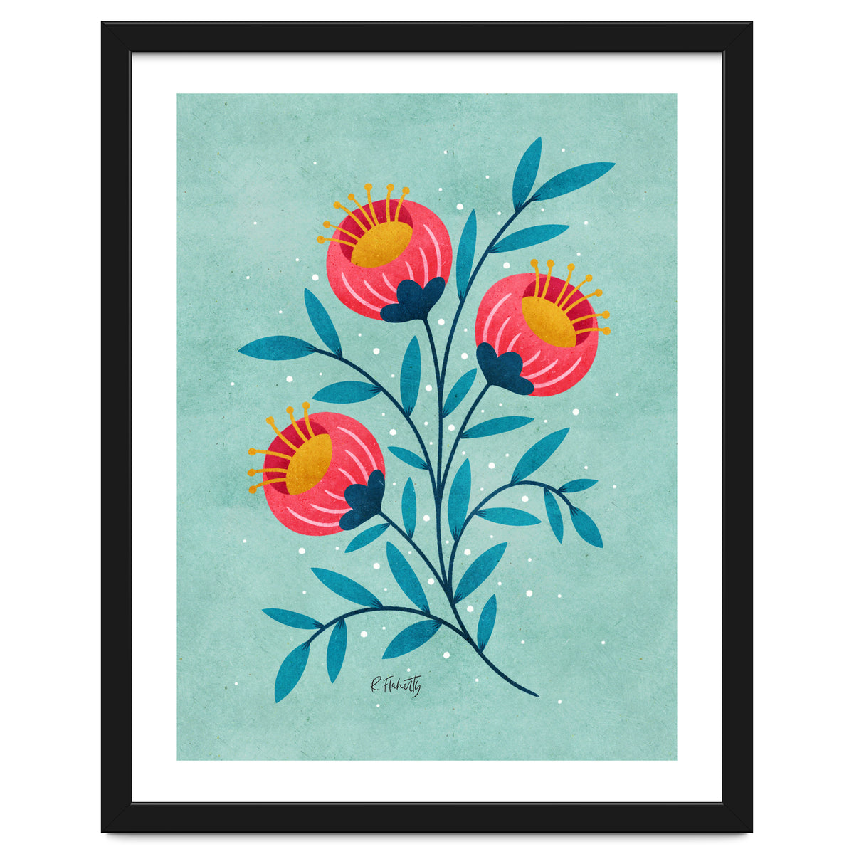 Teal And Coral Flowers