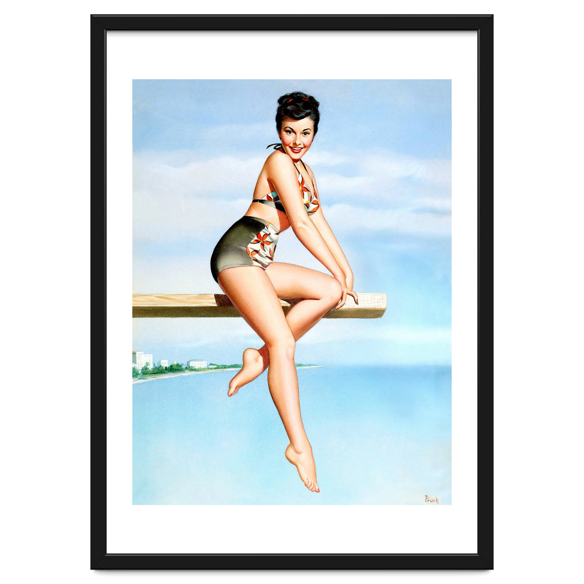Smiling Sexy Pinup Girl Posing On A Board