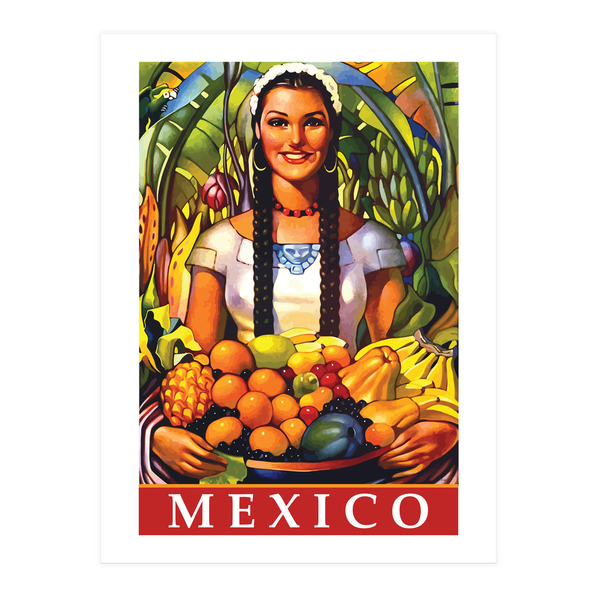 Mexico, Woman With Fruit Basket (Print Only)