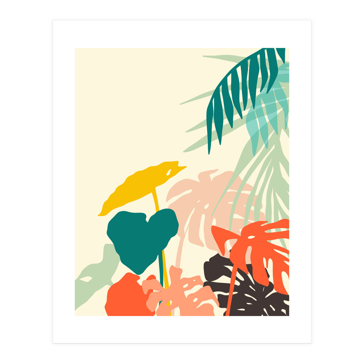 Tropical Nature, Botanical Pastel Jungle Plants Illustration, Minimal Bohemian Palm Monstera Forest (Print Only)
