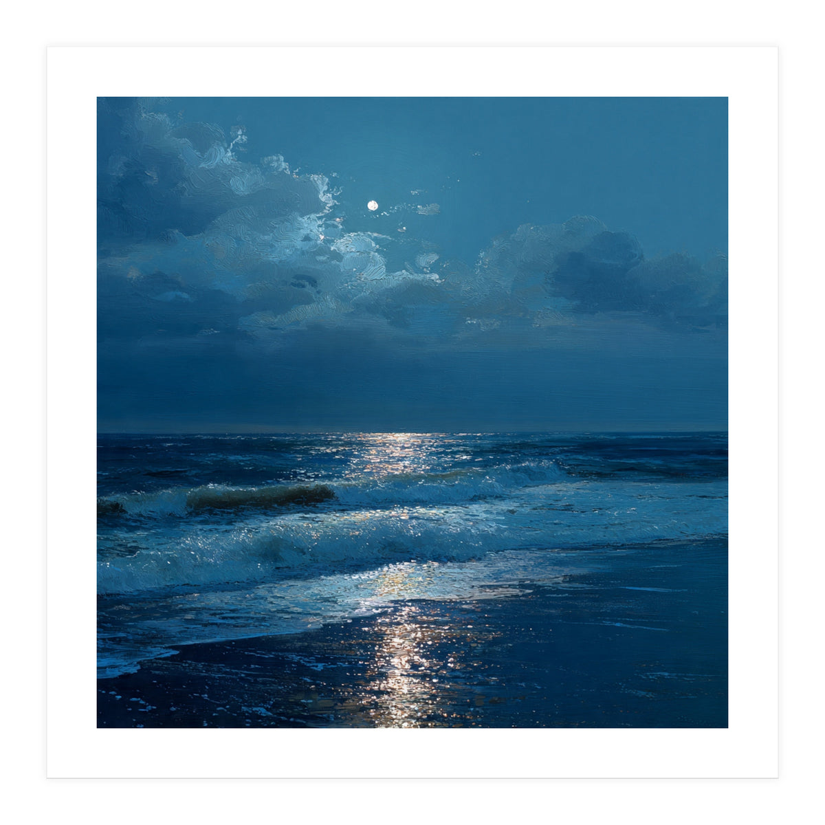 Moonlit Shoreline with Crashing Surf (Print Only)