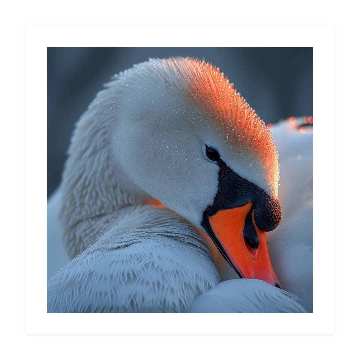 Close Up Of A White Swan With Water Droplets (Print Only)