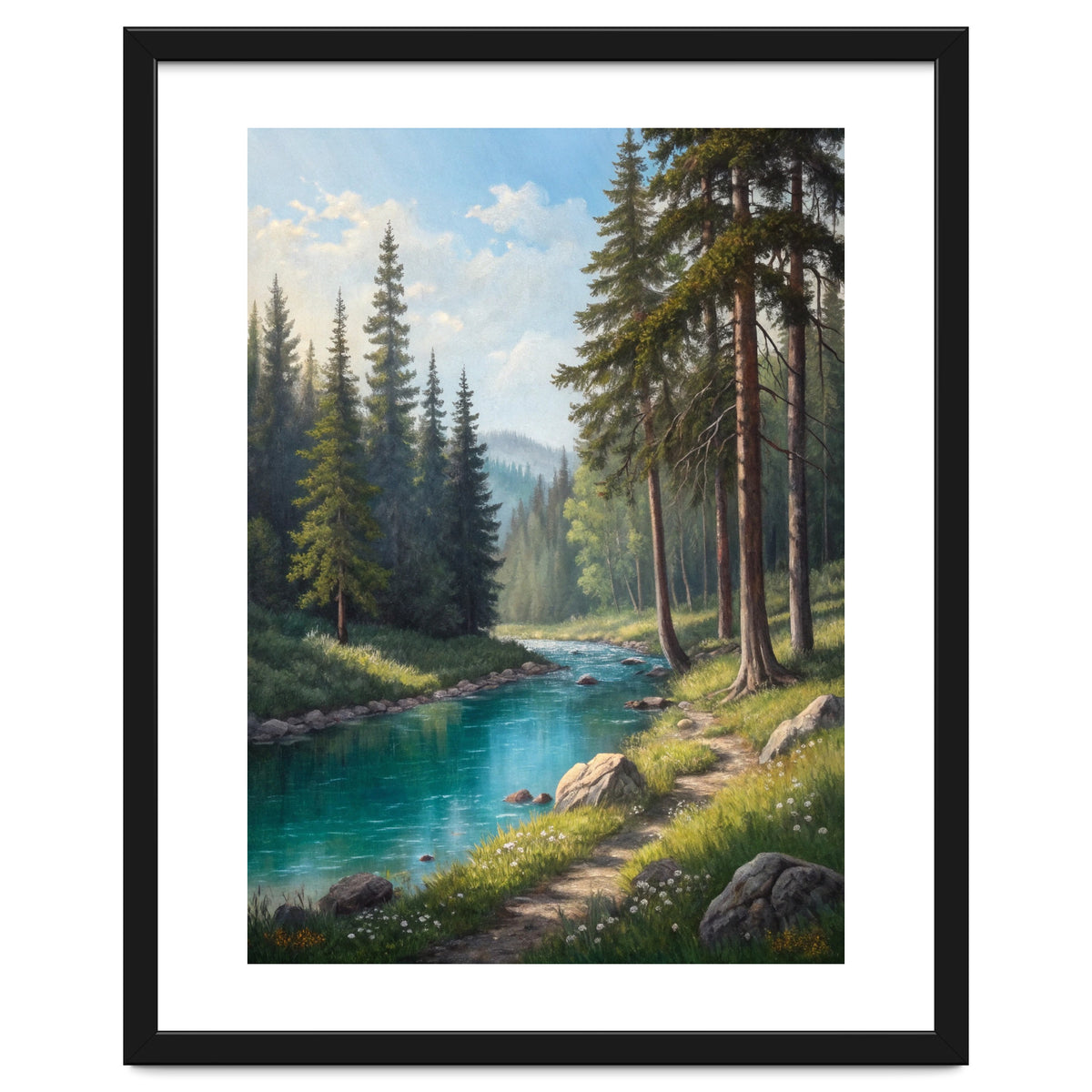 Serene Alpine Forest River Landscape