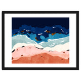 Ocean Heart, Abstract Sea Waves, Tropical Travel Watercolor Painting, Eclectic Bohemian Beach Nature thumbnail