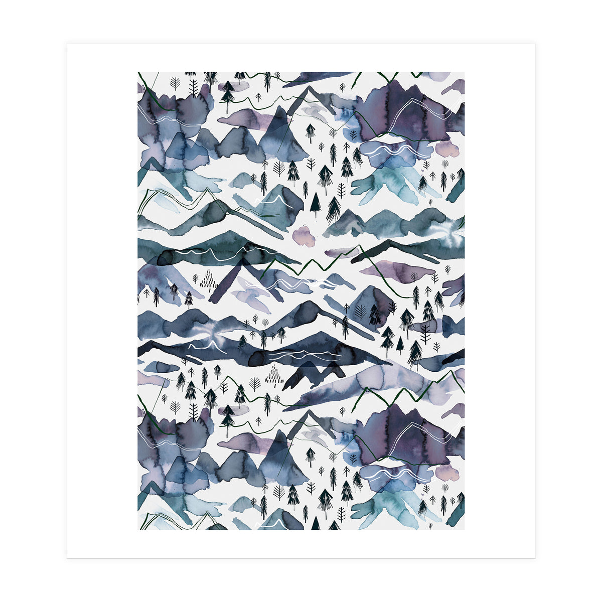 Watercolor Landscape Blue Mountains (Print Only)