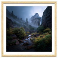 Majestic Misty Mountain Valley with Cascading Waterfall