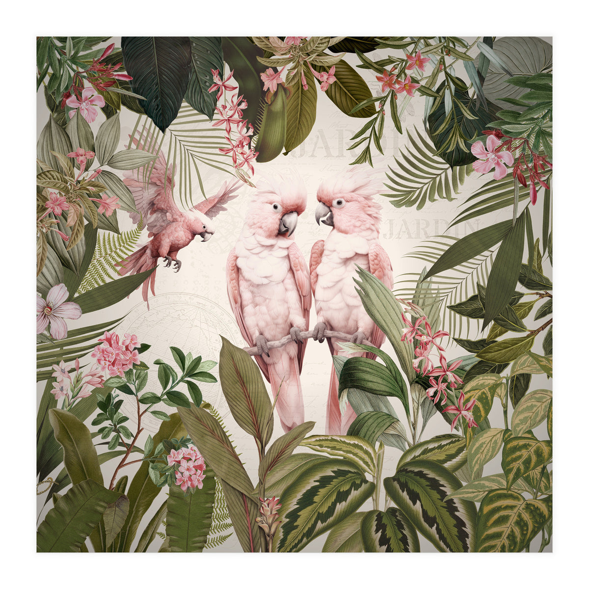 Pink Parrots Exotic Rainforest (Print Only)