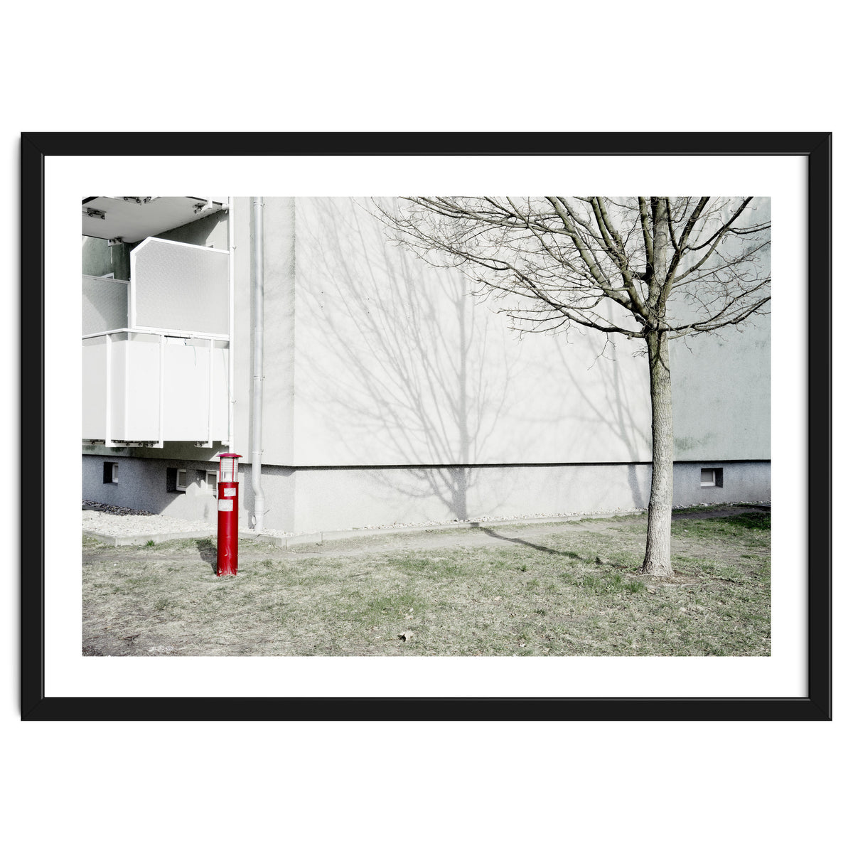 Red light pole and Tree shadow on the wall