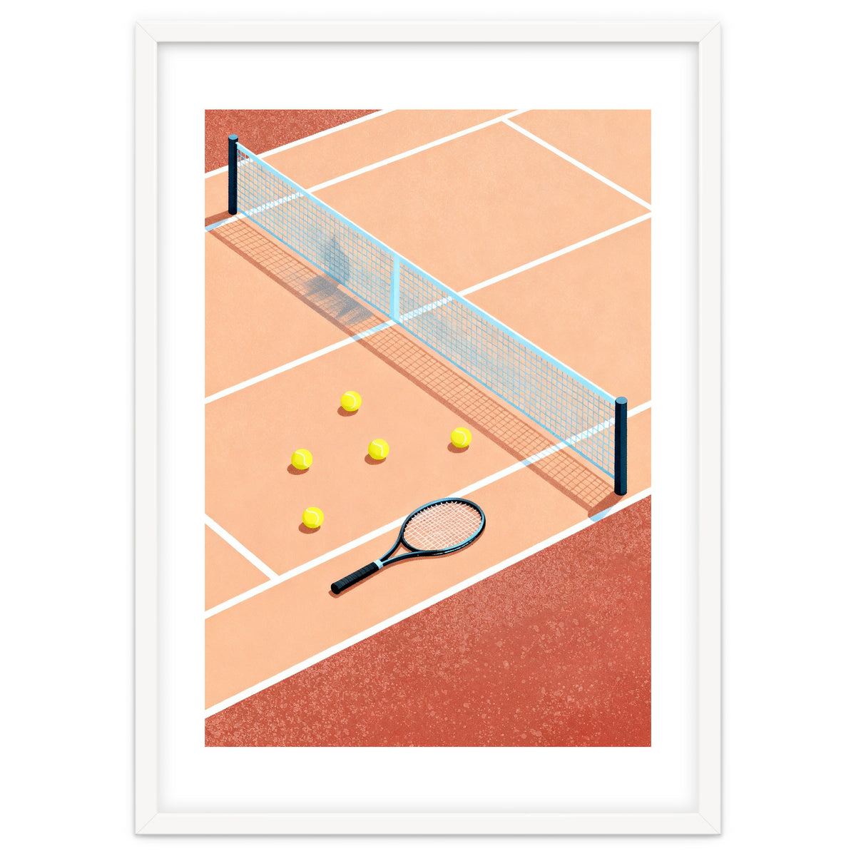 Tennis Court Art, Tennis Racket Illustration, Modern Sports Design