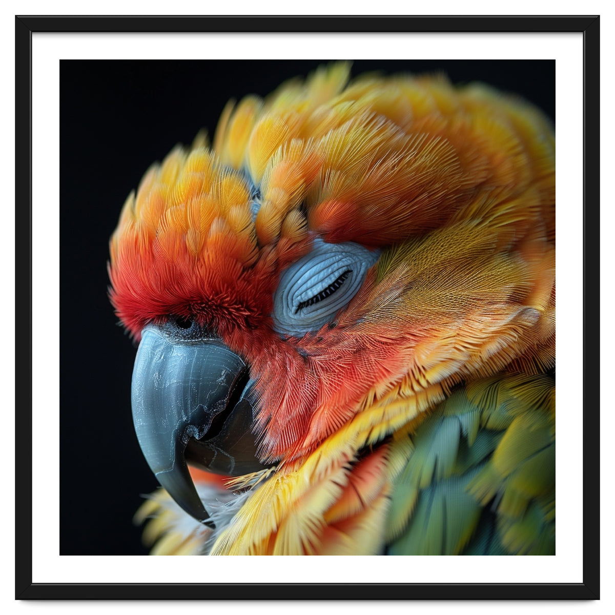 Close Up Of A Sleeping Sun Conure Parrot