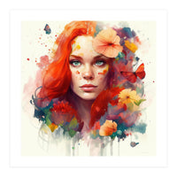 Watercolor Floral Red Hair Woman #5 (Print Only)