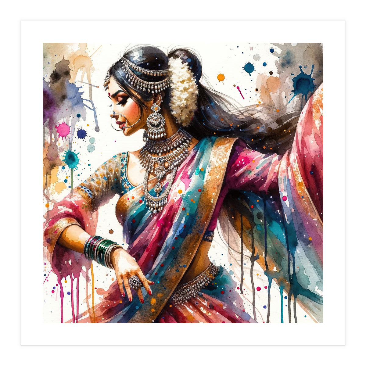 Hindu Woman Dancer With Jewelry And Sari (Print Only)