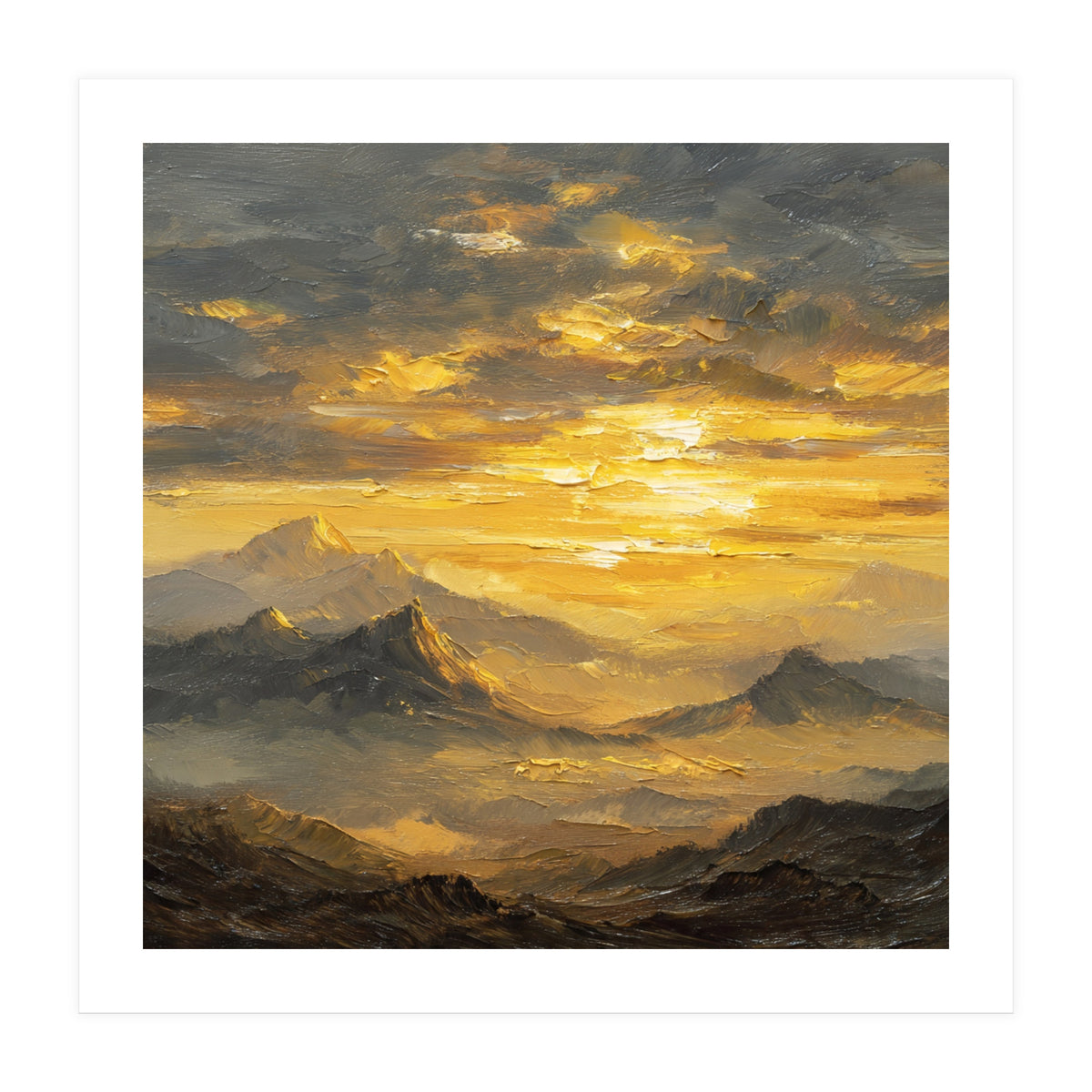 Vibrant Golden Hour Horizon Over Distant Mountain Ridges (Print Only)