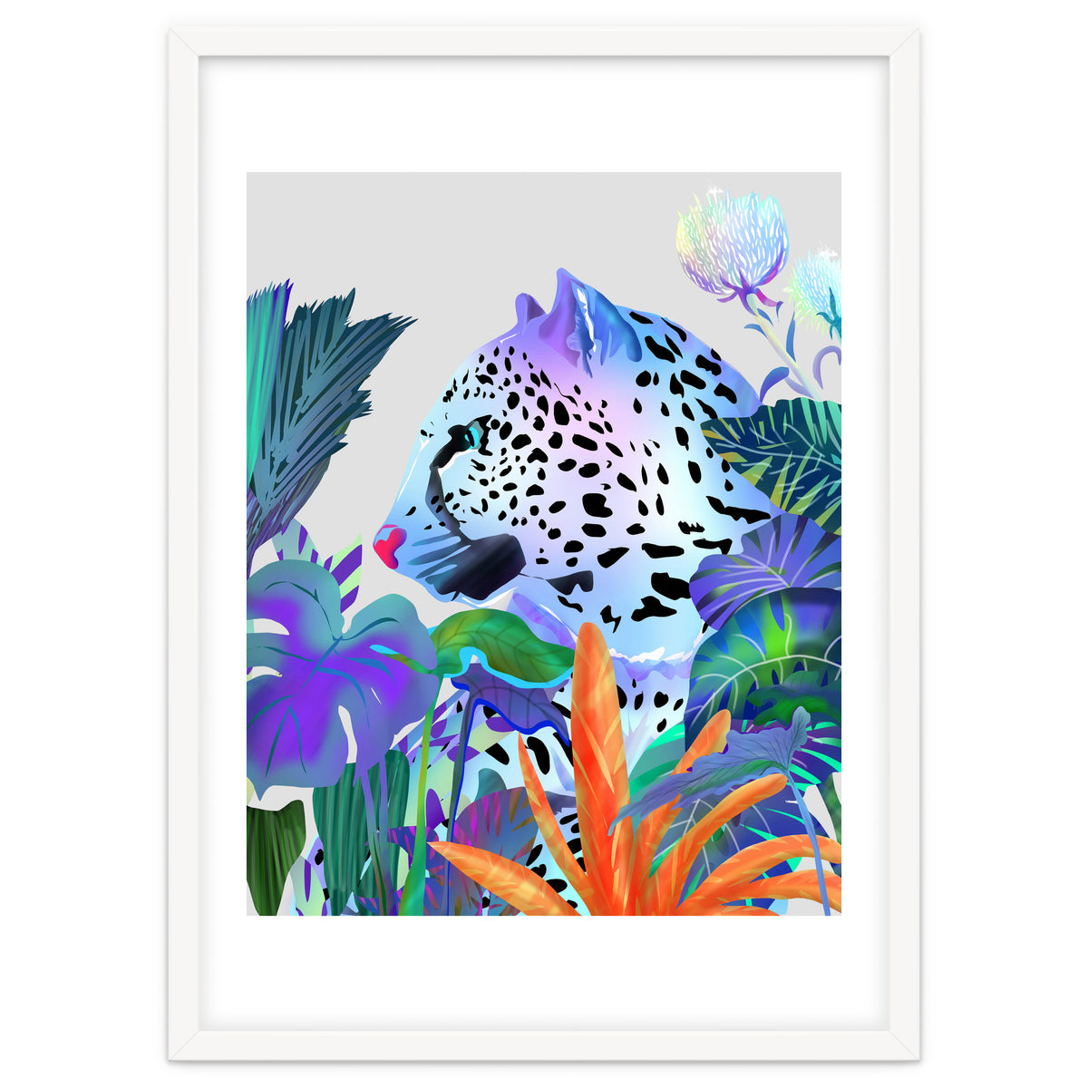 Holographic Leopard, Tropical Jungle Eclectic Nature, Colorful Botanical Wildlife, Boho Contemporary Animals, Tiger Cheetah Cat Maximalism