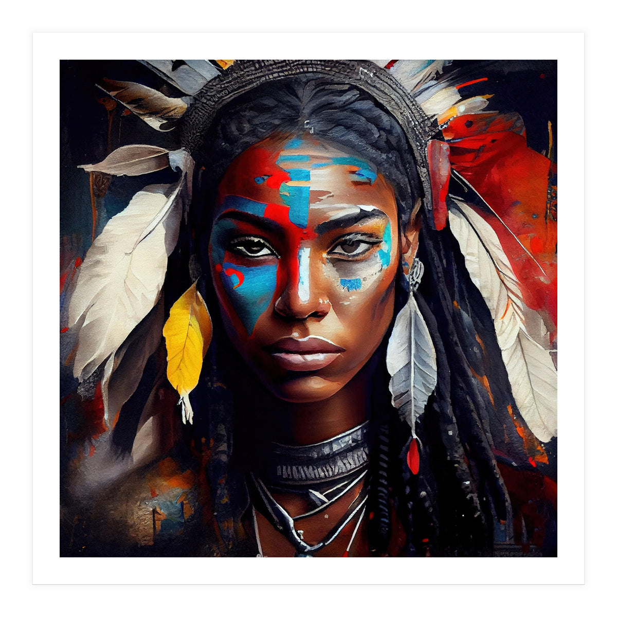 Powerful American Native Warrior Woman #2 (Print Only)