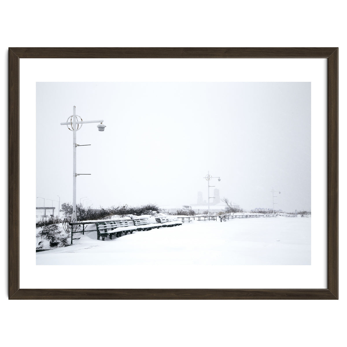 Street light and Bench in Winter snowscape
