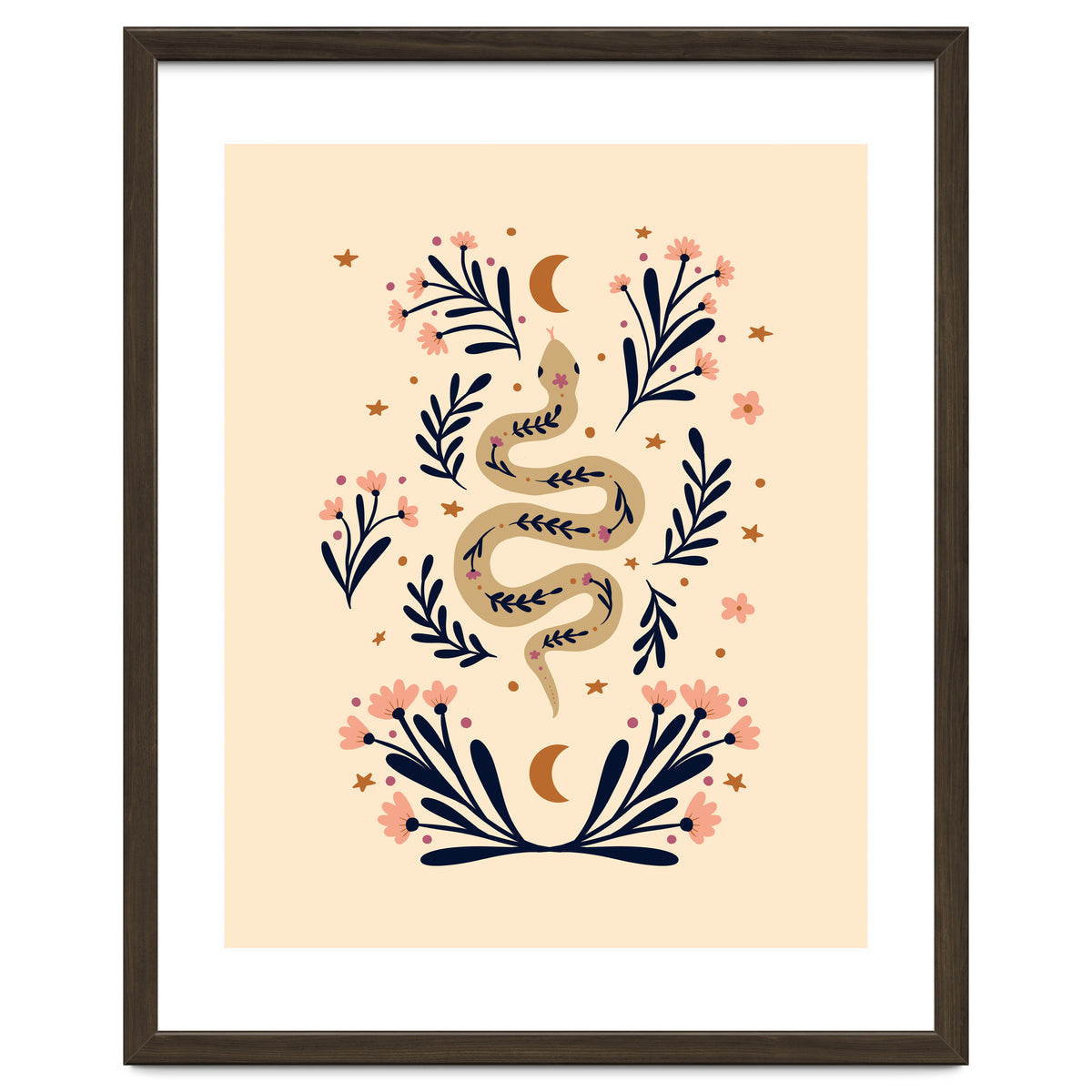 Snake And Flowers Beige And Indigo