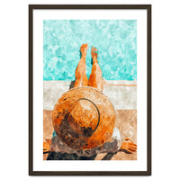 By The Pool All Day, Summer Travel Woman Swimming, Tropical Fashion Bohemian Painting