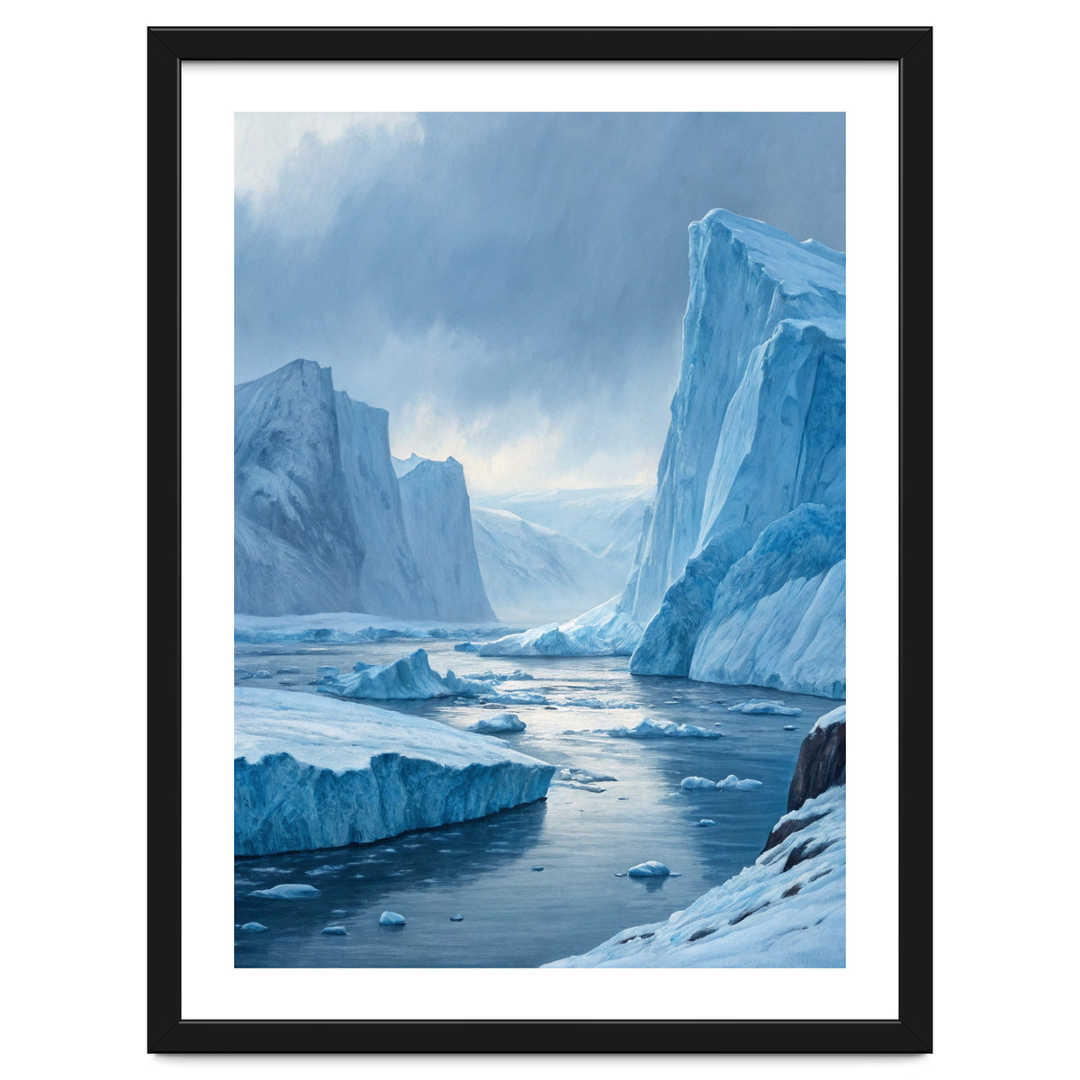 Majestic Arctic Icebergs and Glacial Valley