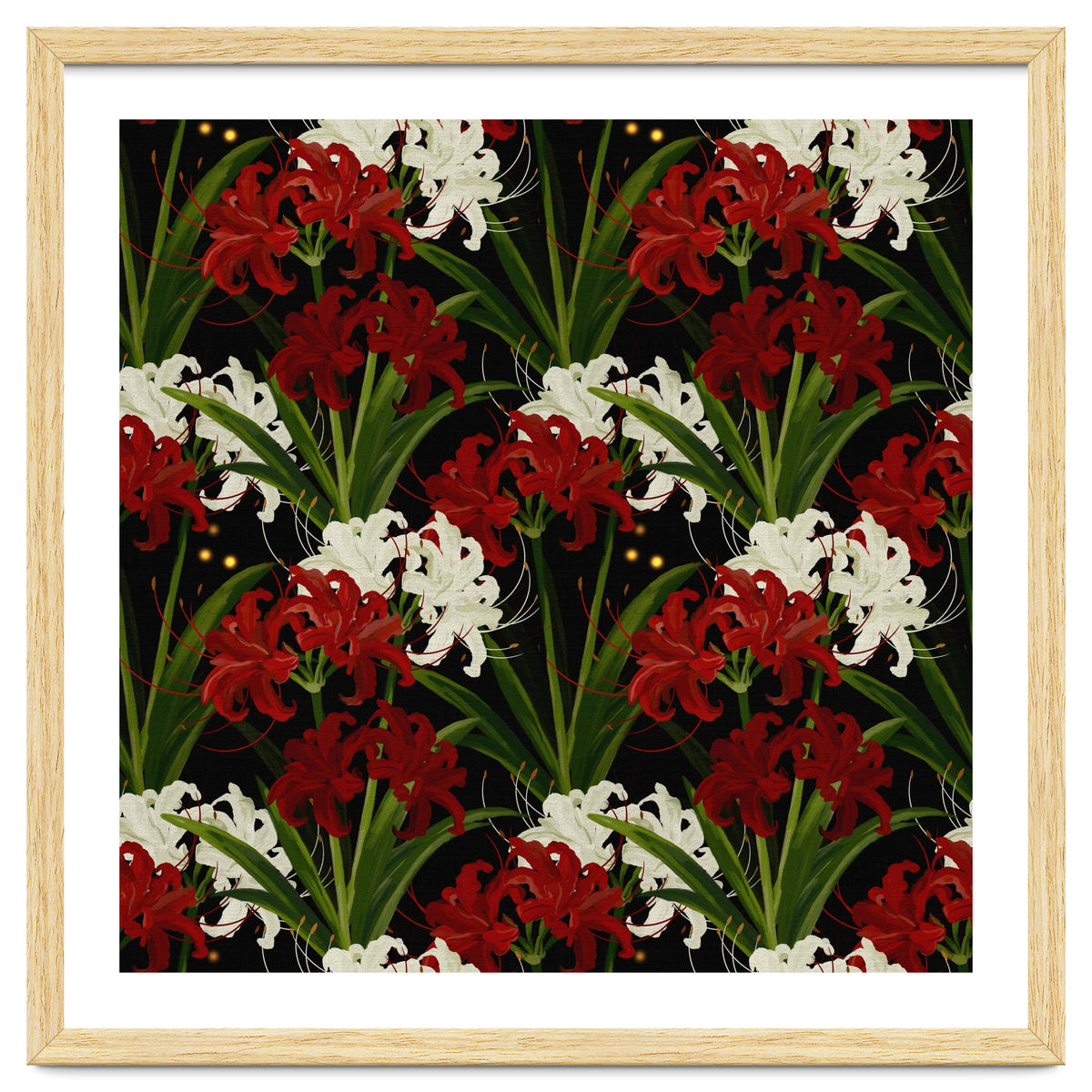Red and White Spider Lily Flower Print Elegant Botanical Japanese Inspired Floral Artwork