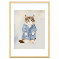Sir James fluffy Tom cat in his blue pajamas oils