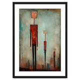 CITY HEIGHTS, three human-like forms of differing heights loom over the city below. thumbnail