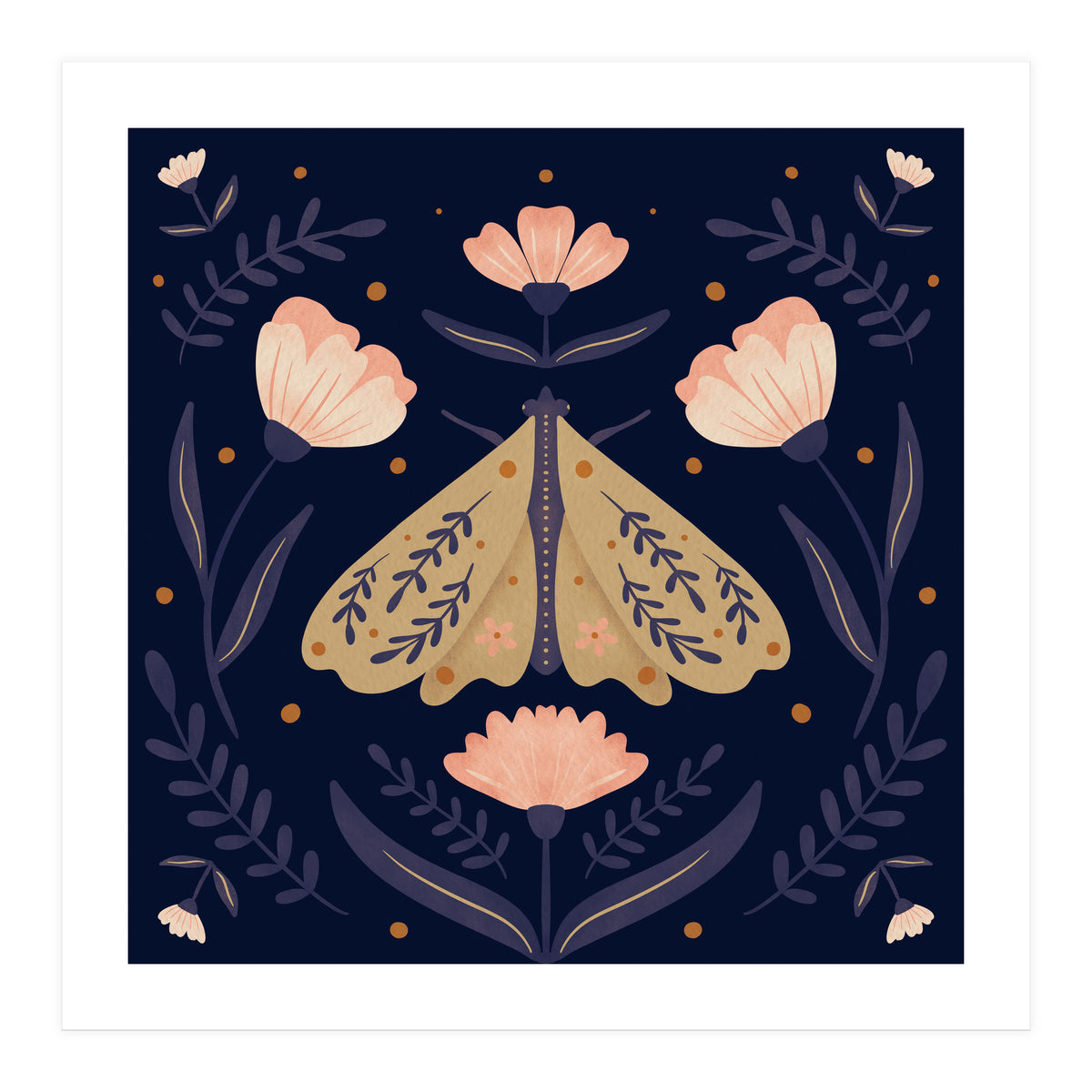 Moth And Flowers  (Print Only)