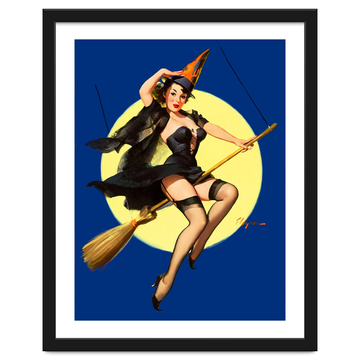 Pinup Sexy Witch Posing On A Broom