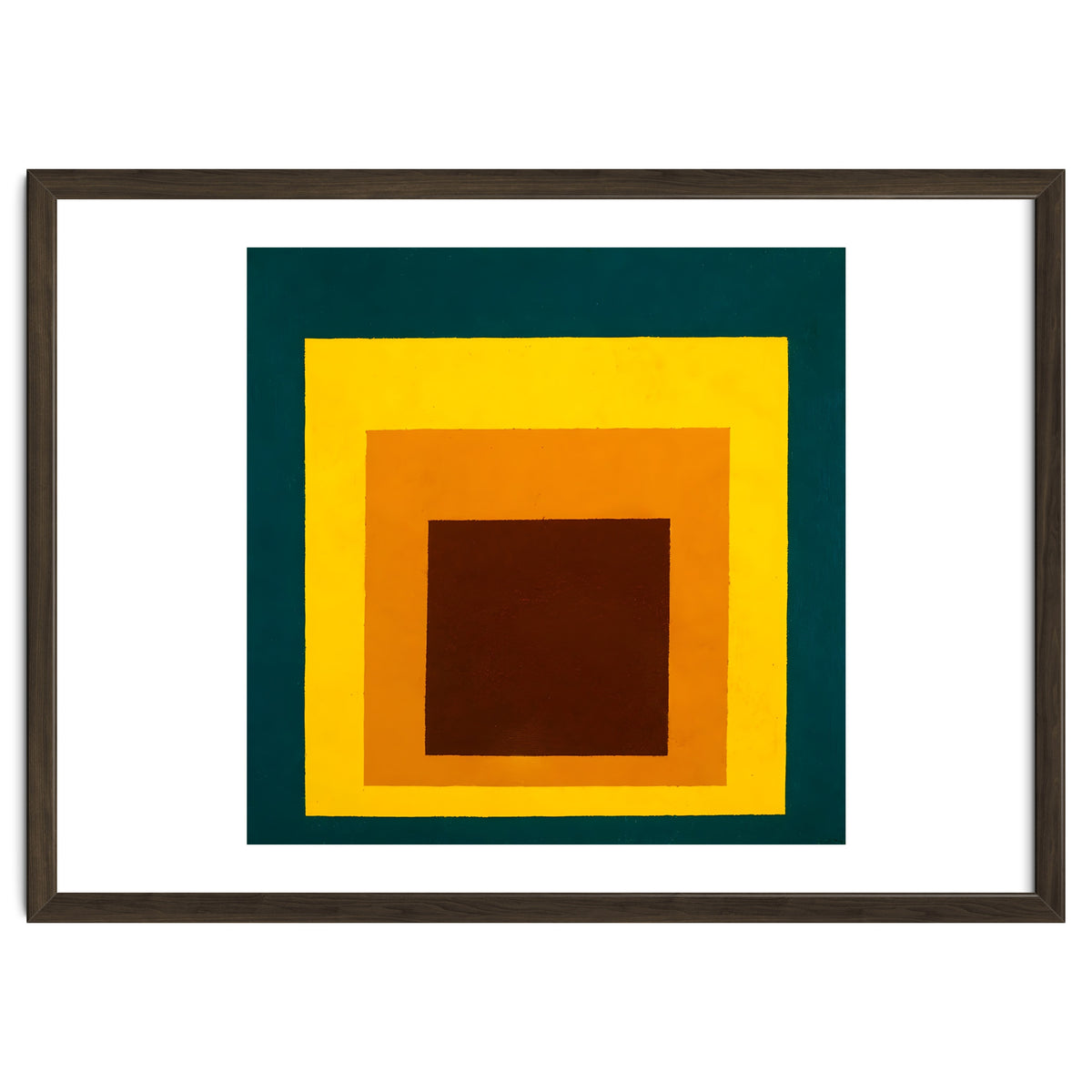 JOSEF ALBERS - HOMAGE TO THE SQUARE DARK GREEN YELLOW ORANGE BROWN