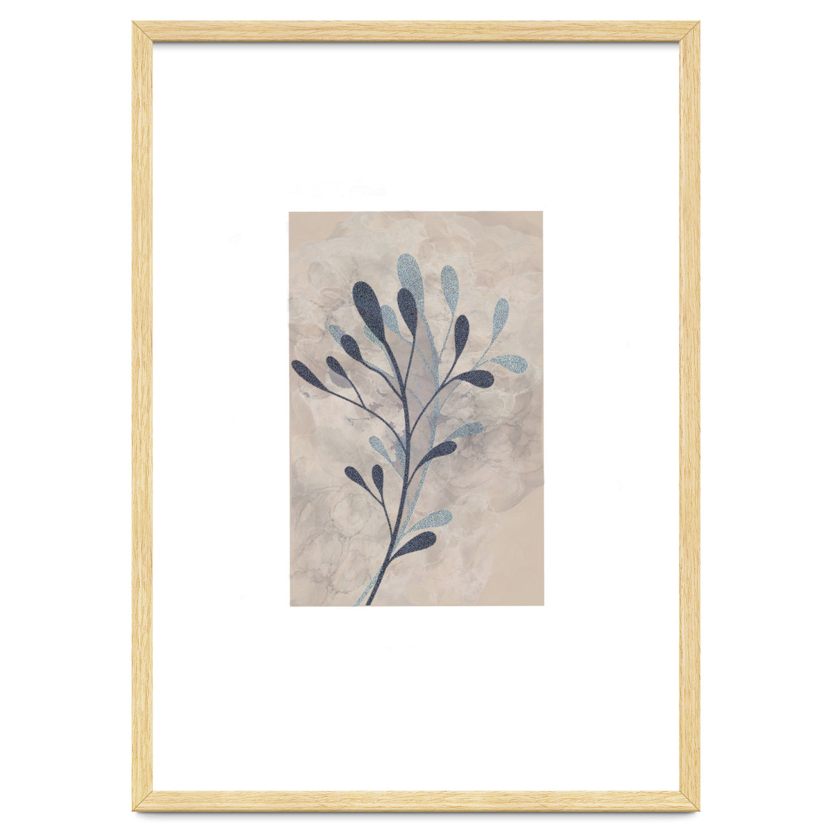 Leaf Beige and Blue Art Print