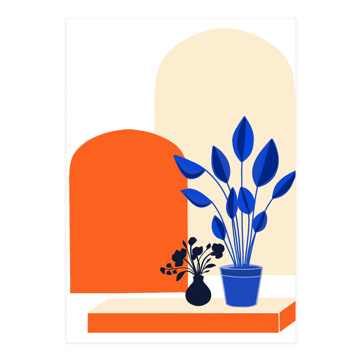 Bohemian Window Seat, Abstract Minimal Architecture, Eclectic Shapes Botanical House Plants (Print Only)