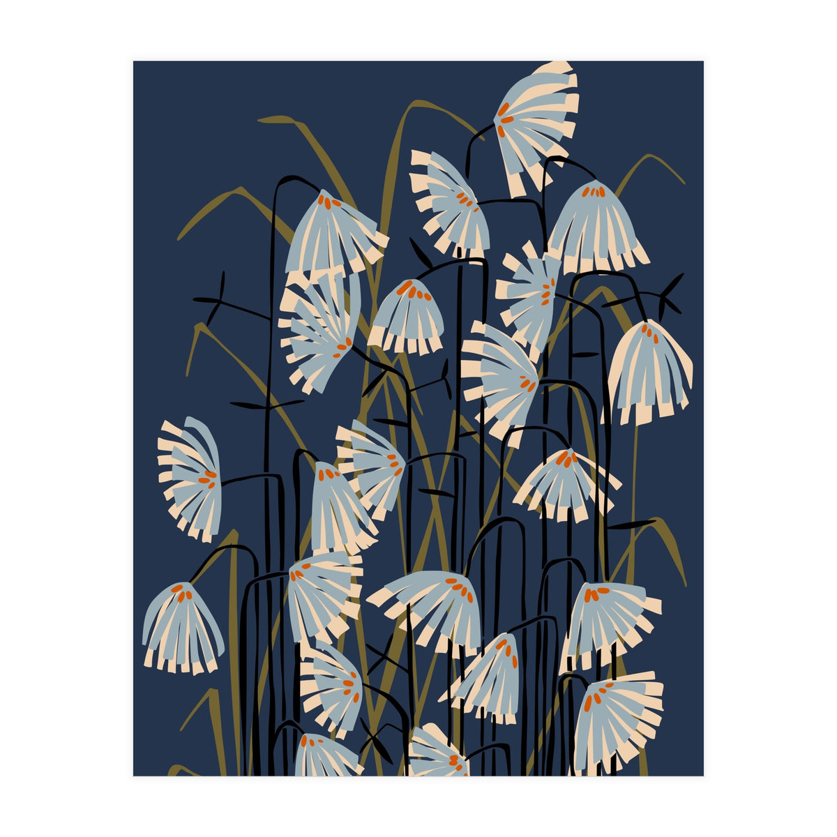 Linocut flower meadow blue (Print Only)