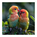 Lovebirds Pair Perched On Mossy Branch Outdoors (Print Only) thumbnail