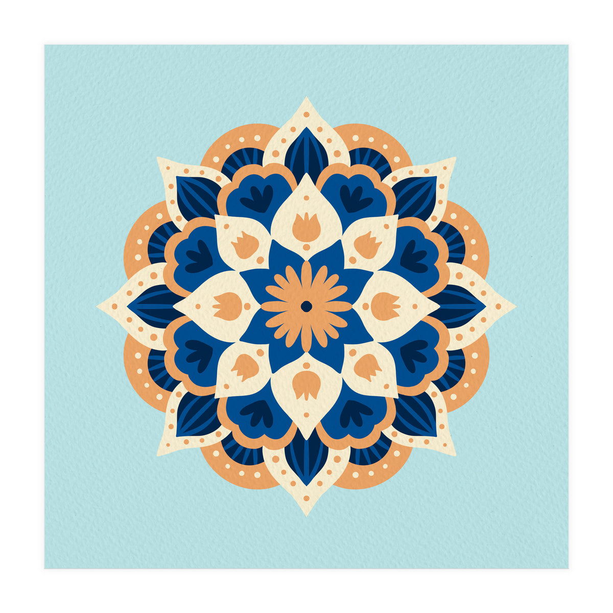 Mandala flower - orange and blue (Print Only)