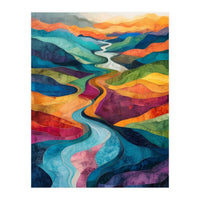 Colorful Abstract River Valley Landscape Art (Print Only)