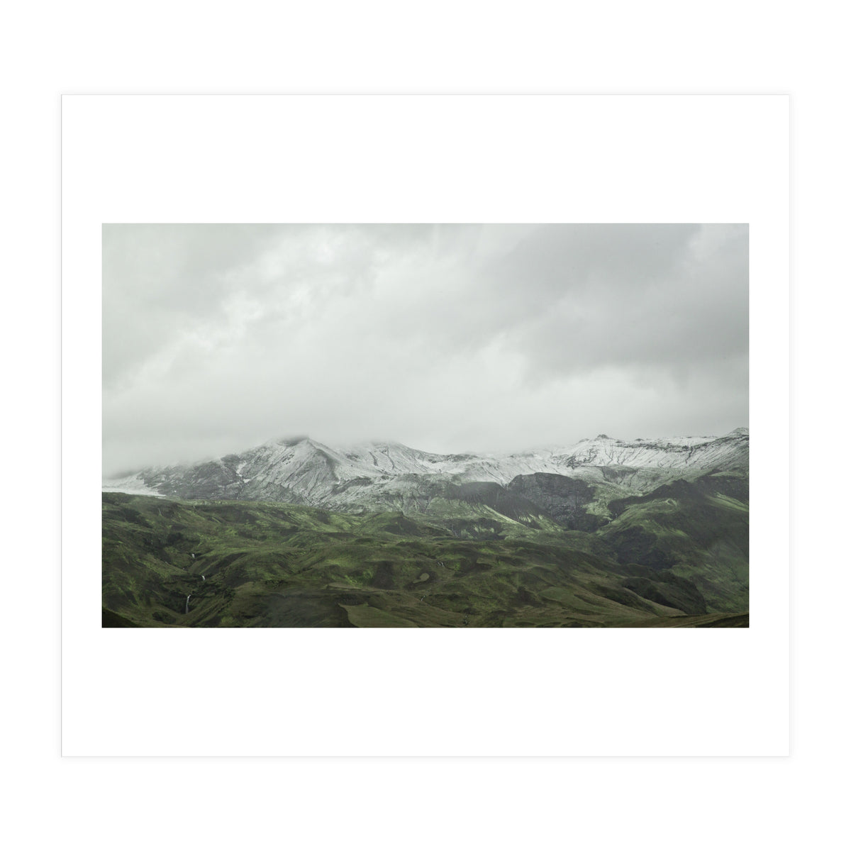 Snow-covered green mountains - Iceland (Print Only)