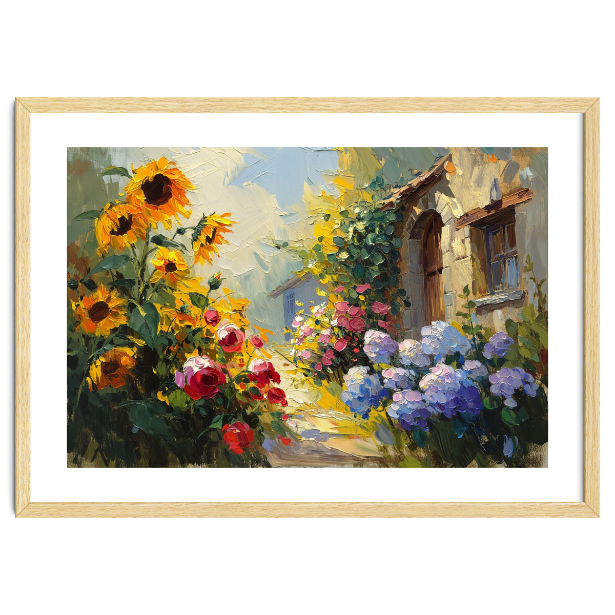 Vibrant Summer Cottage Garden Oil Painting