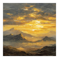 Vibrant Golden Hour Horizon Over Distant Mountain Ridges (Print Only)