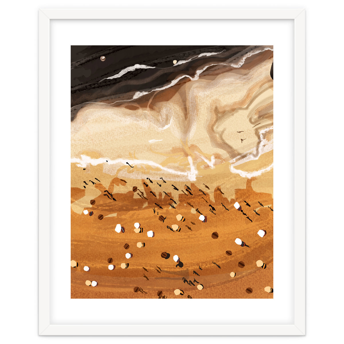 Coffee Beach, Ocean Sea Beachy Tropical Summer, Travel Painting Nature Landscape Waves People Sand