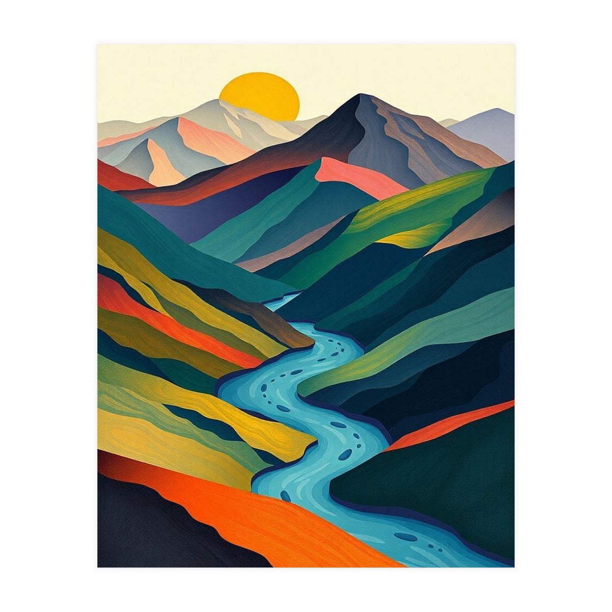 Minimalist Mountain River Landscape (Print Only)
