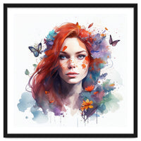 Watercolor Floral Red Hair Woman #3