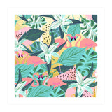 Flamingo Tropical, Colorful Modern Bohemian Eclectic Jungle Graphic Design, Blush Forest Gold Floral (Print Only) thumbnail