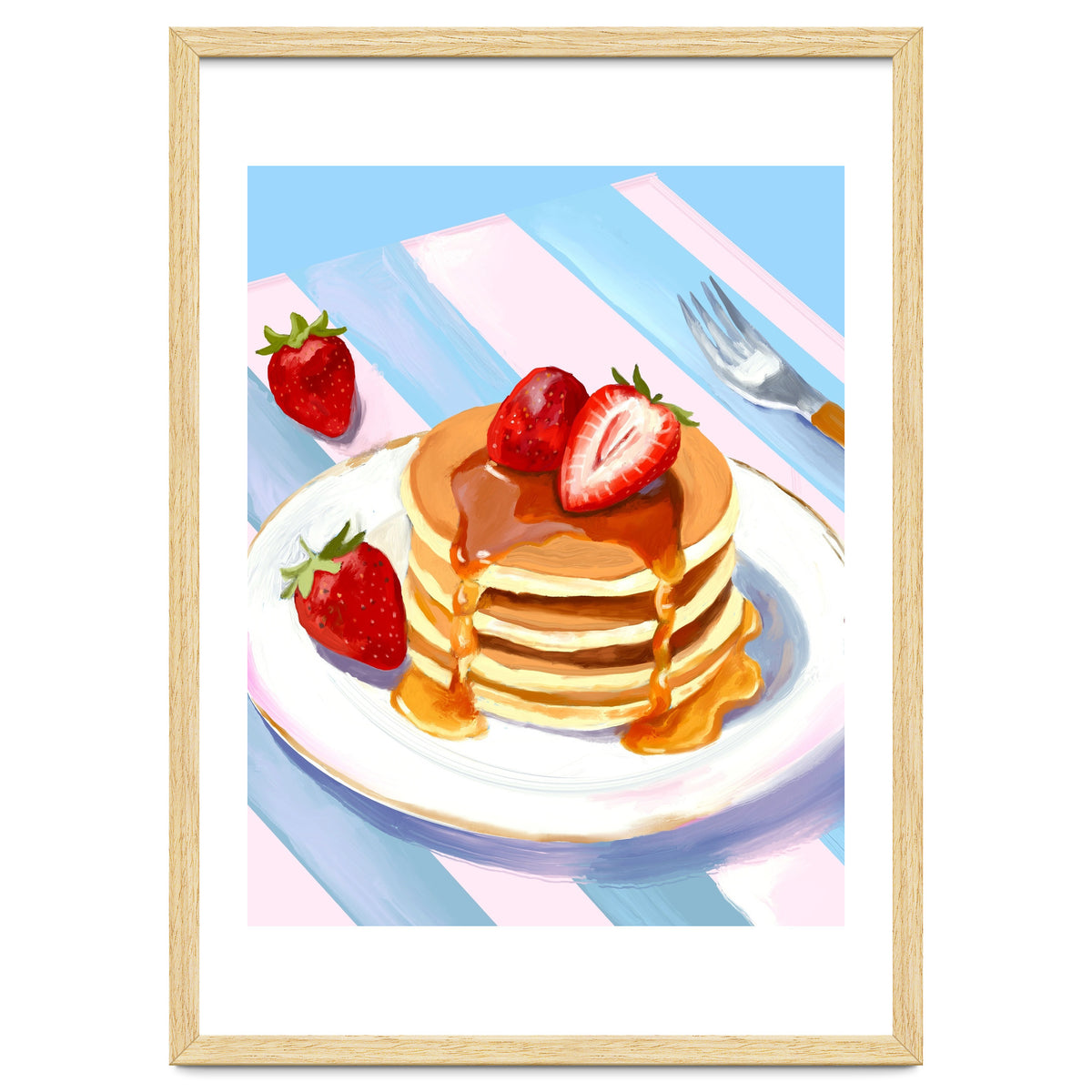 Handpainted Pancakes and Strawberries oil painting
