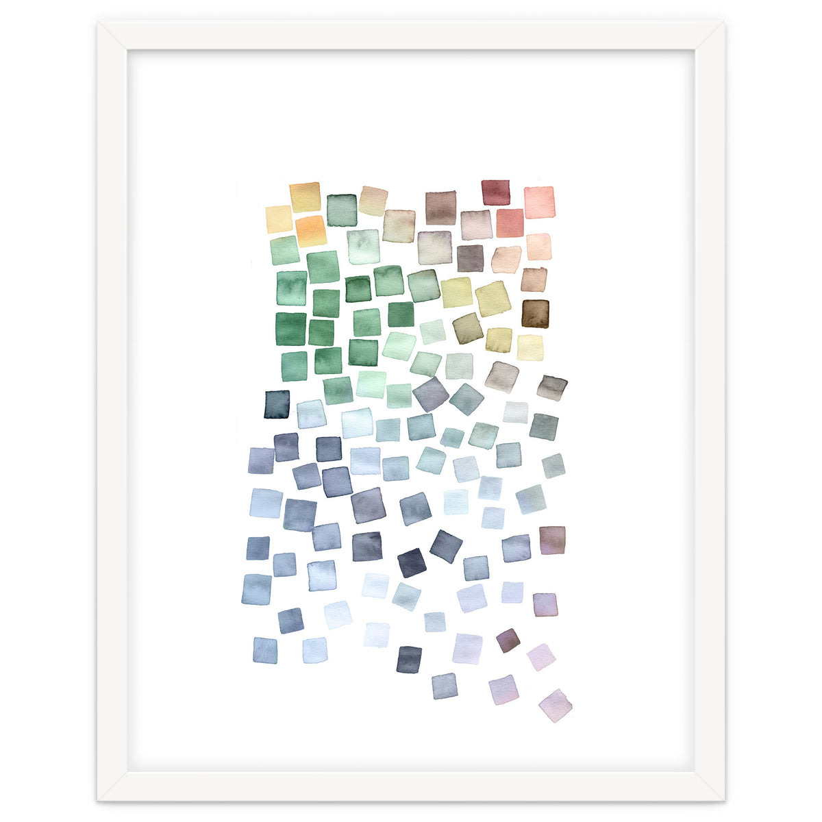 Watercolor Geometric Square Shapes Blue